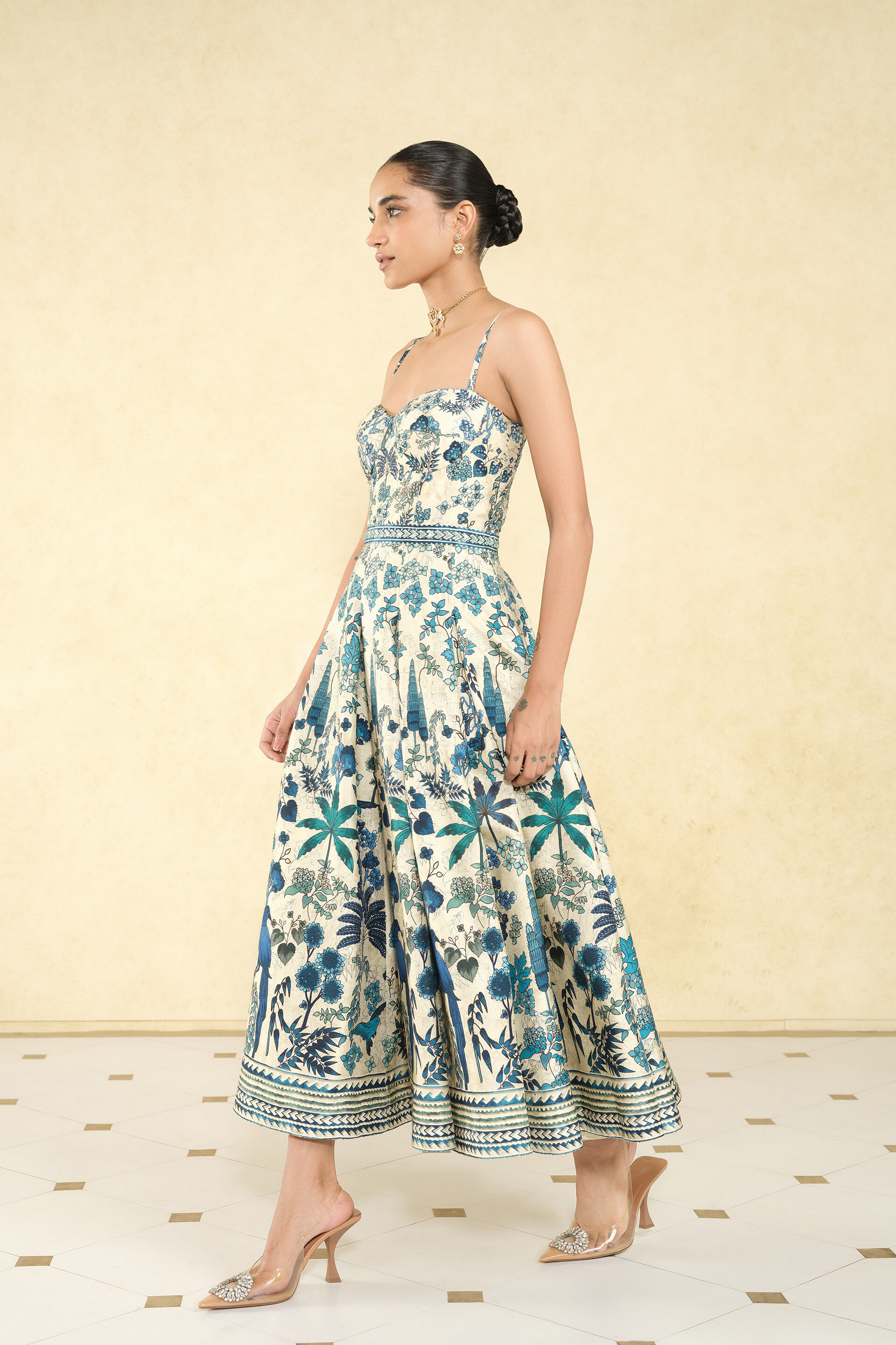 Avis Printed Silk 50s Dress - Cream, Cream, image 4